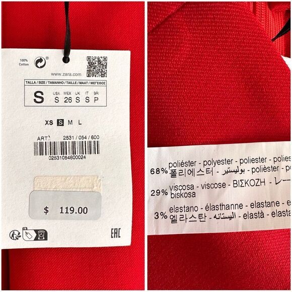 Zara Studio Low Rise Barrel Limited Edition Pants Red New Small - Picture 2 of 3